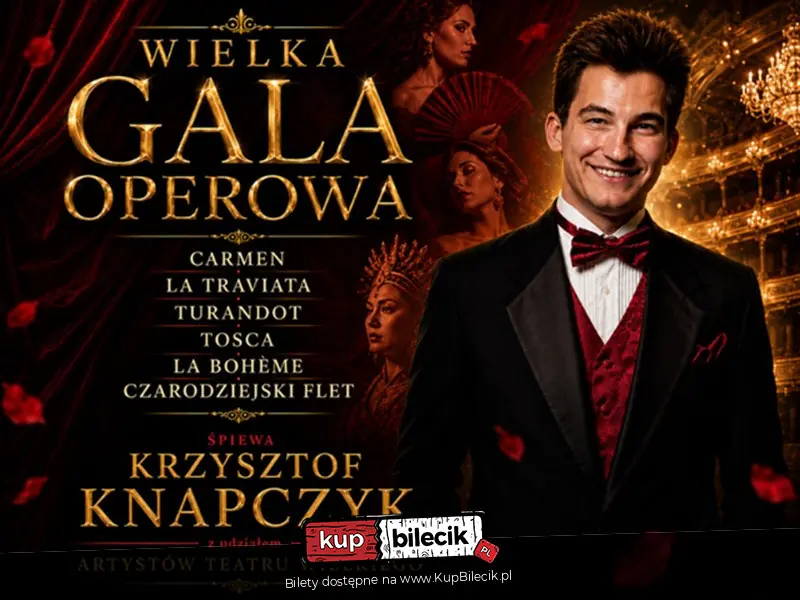Plakat wydarzenia: Pierwszy w Polsce wieczór z arcydziełami operowymi wszech czasów.