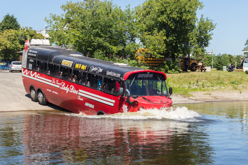 Amphibus pluskający się w rzece Ottawa.