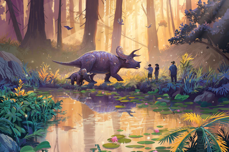 Virtual reality headset, Lost Worlds, dinosaur